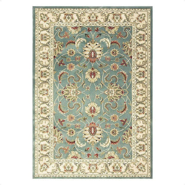 Kendra 45 L Traditional Persian Classic Floral Vine Bordered Durable Easy-Care Low Profile Short Pile Soft Aqua Blue/Duck Egg Green/Muted Teal Green Rug-Melrose-Rug Love - The Most Loved Rug Store